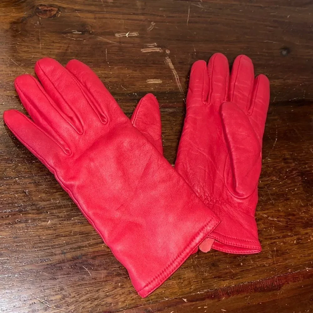 Women’s Red Leather insulated driving wear fashion  gloves L